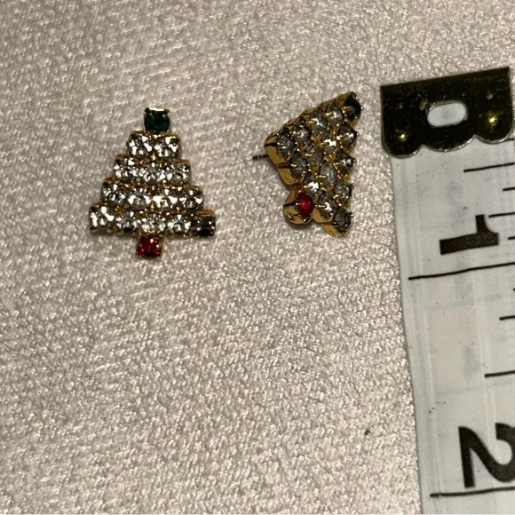 Gold and Red Christmas Tree Earrings